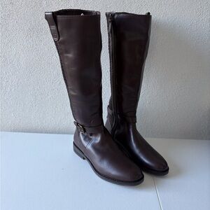 Cole‎ Haan Clive Stretch Brown Knee Boots Size 9.5B Equestrian Horse Buckle Flat